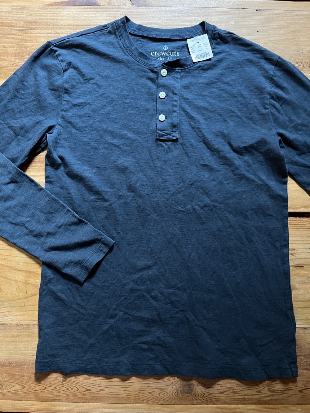 New! CREWCUTS 14 Blue Long Sleeve Henley Shirt in Slub Cotton